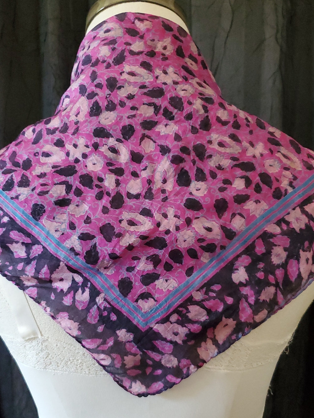 Scarf 100% Silk DITSY FLORAL Black Blue Pink Purple Neck Hair Bag SQUARE 19"